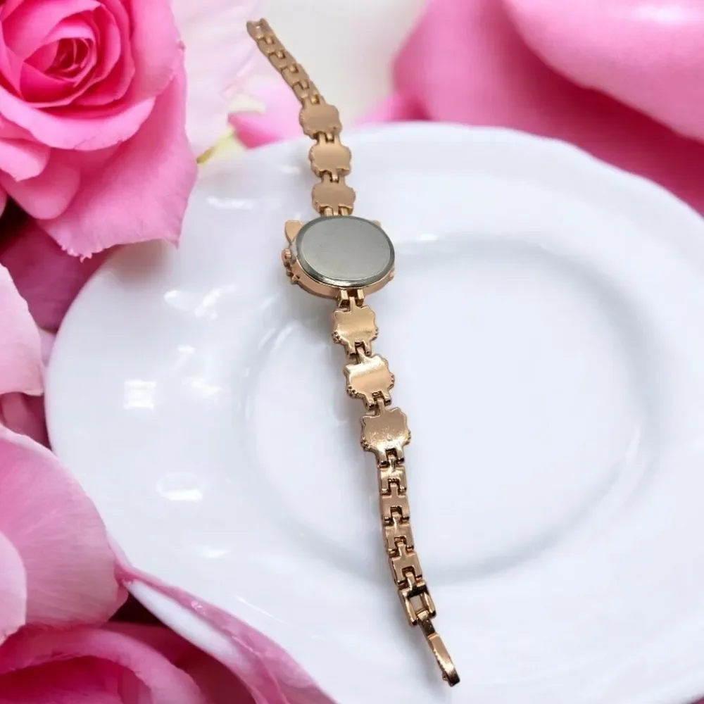 Hello Kitty Rose Gold Watch White Cat Face Links Analog Battery Metal Links Band
